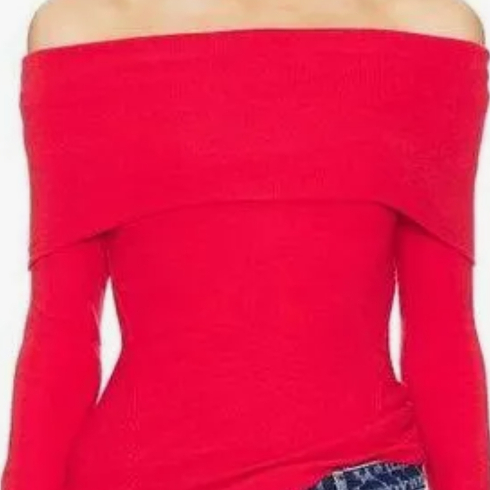 We The Free Vibrant Red Off-Shoulder Sweater